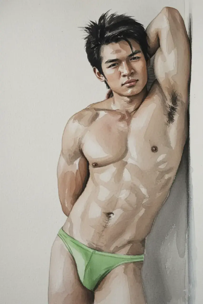 Hunk man with painting