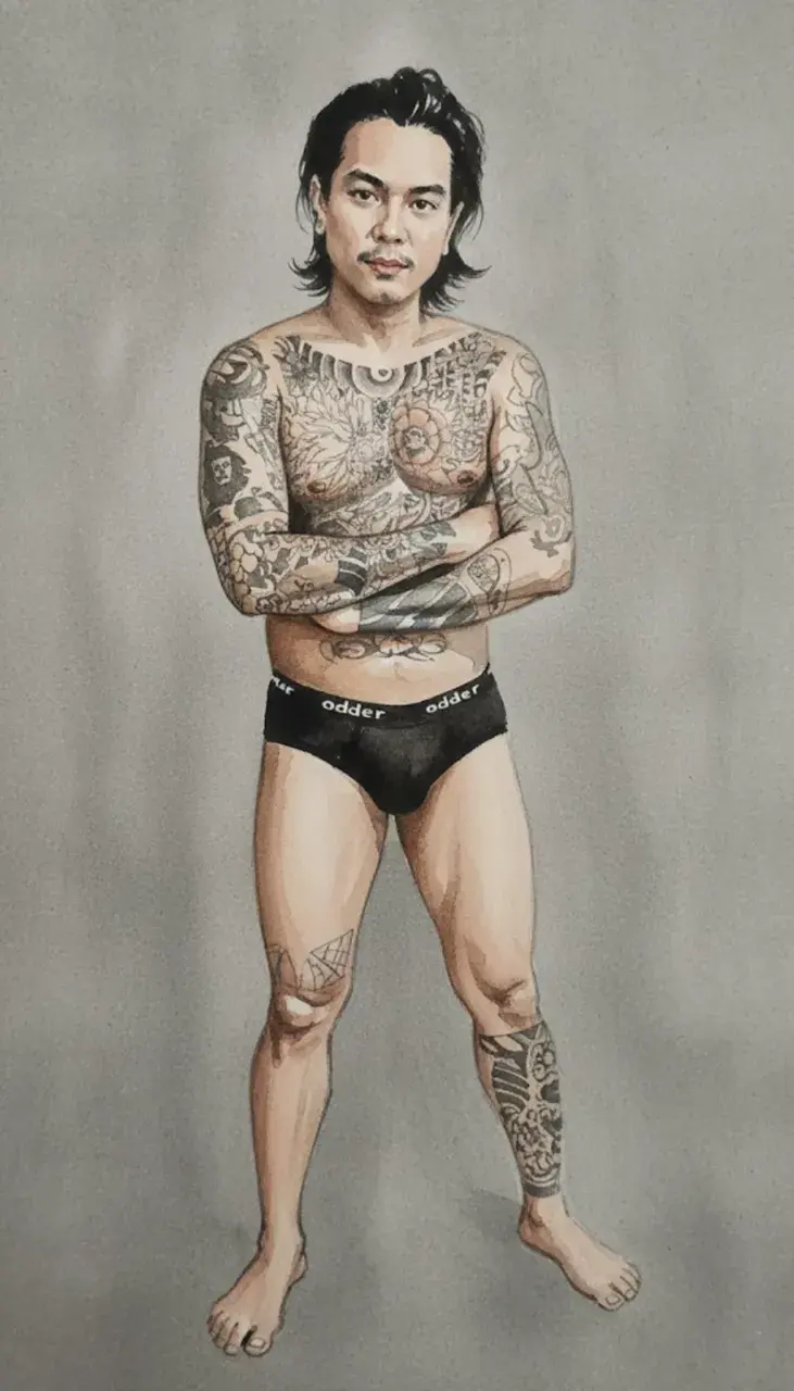 Hunk man with painting