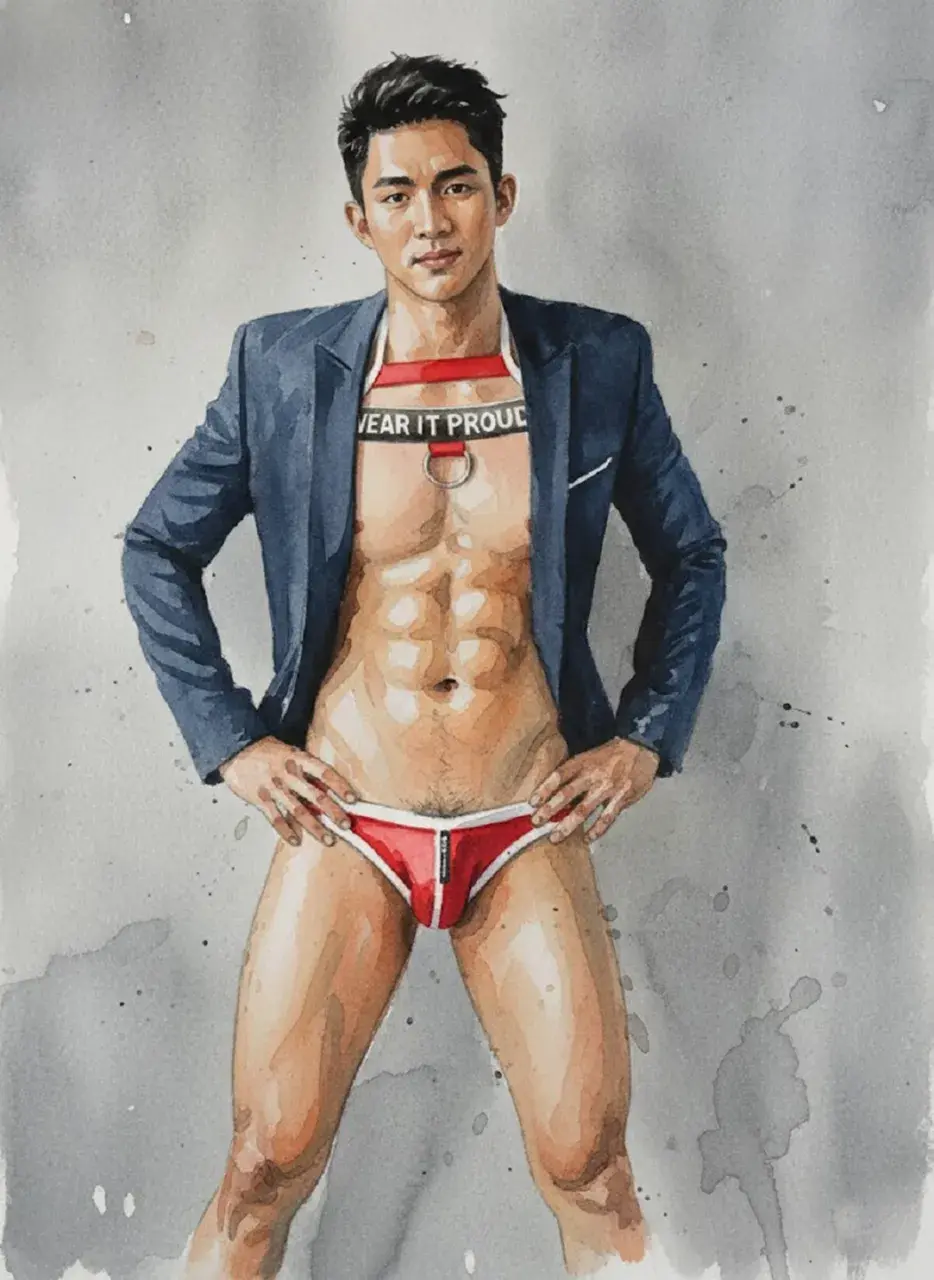 Hunk man with painting