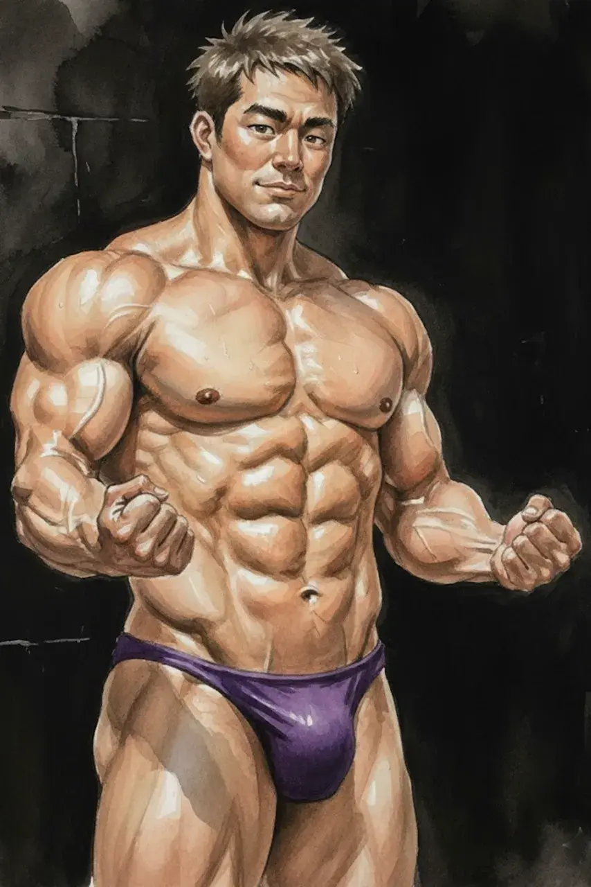 Hunk man with painting