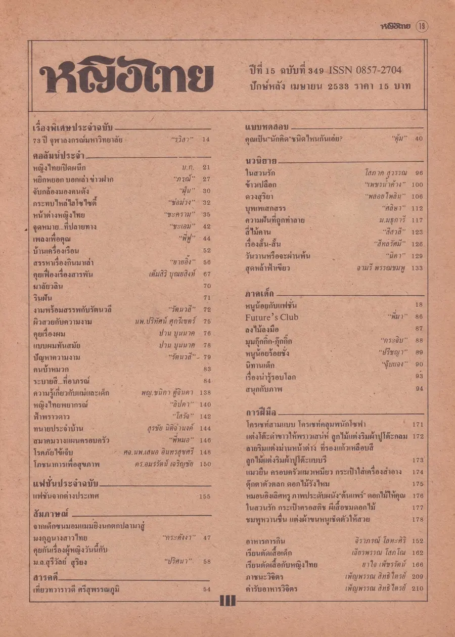 (วันวาน) กบ ปภัสรา & กะทิ วันวิสา @ นิตยสาร หญิงไทย ปีที่ 15 ฉบับที่ 349 ปักษ์หลัง เมษายน 2533