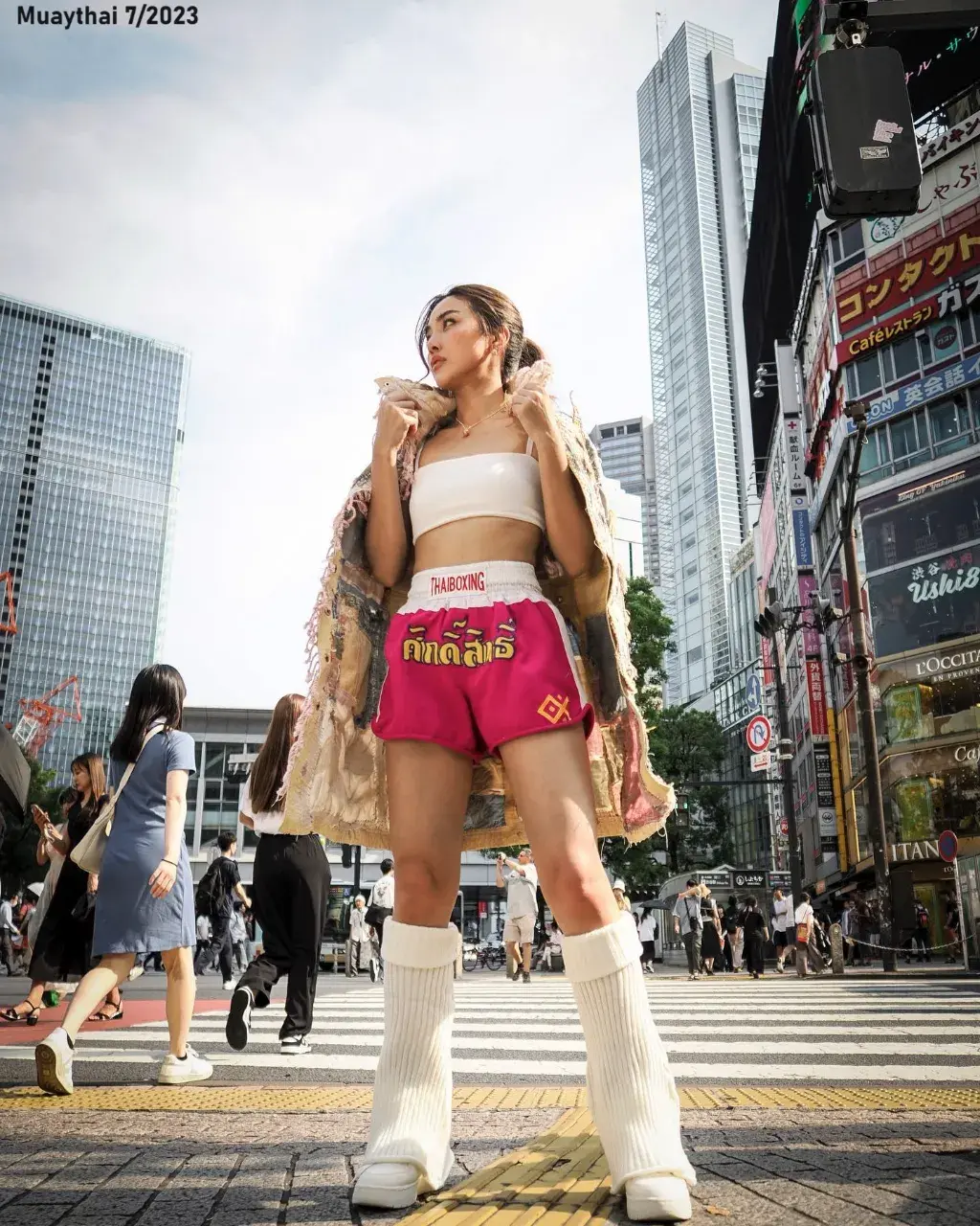 Prang Kannarun Wears Muaythai Shorts in Japan