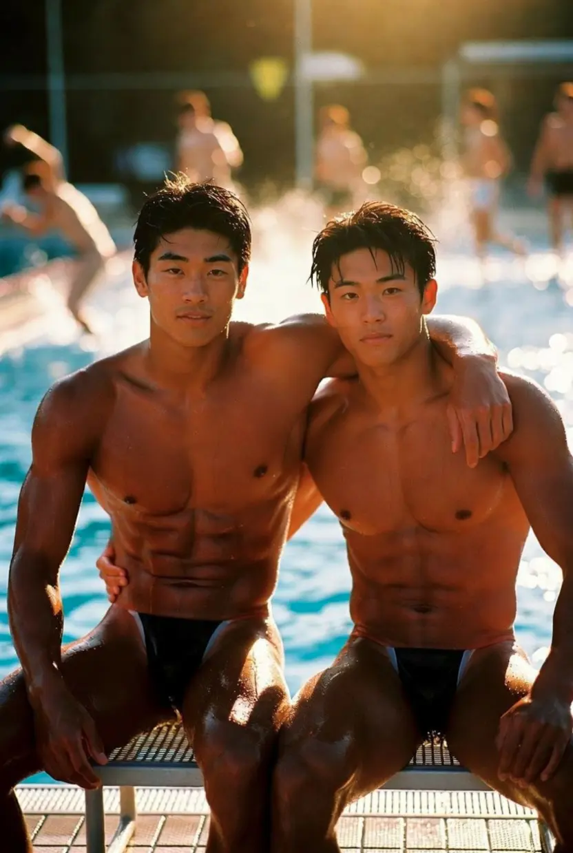 Men in swimwear from the photobook *AI Macho* #2
