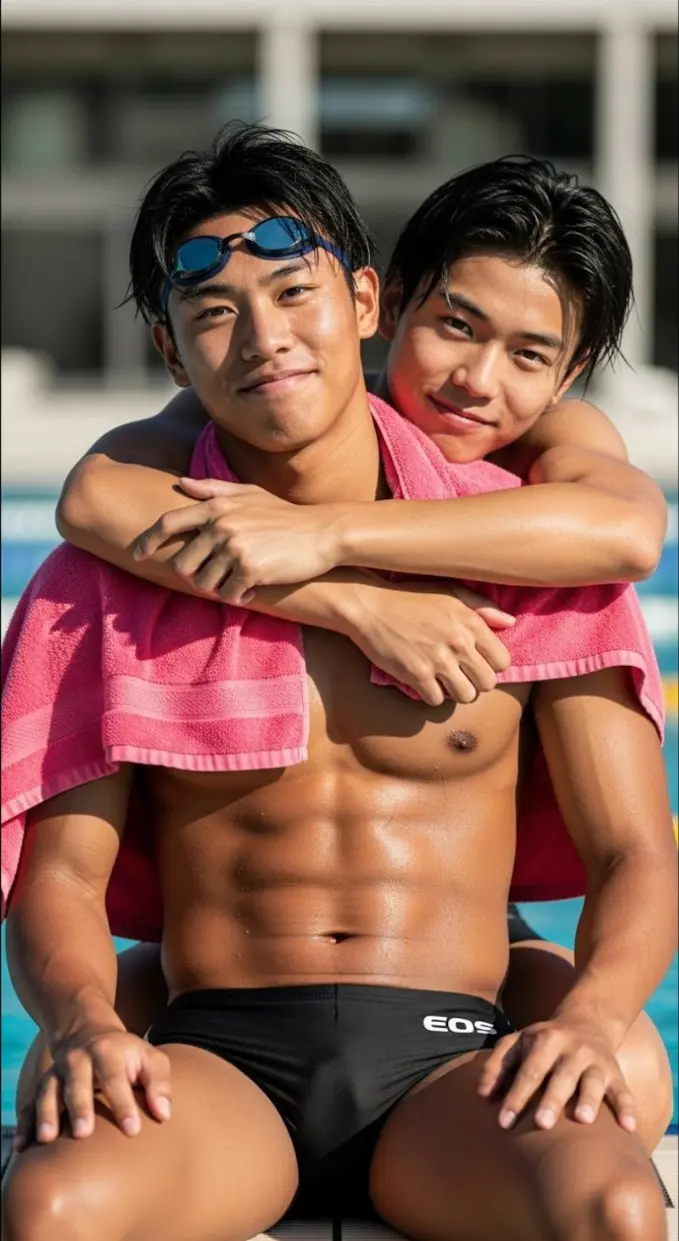 Men in swimwear from the photobook *AI Macho* #2