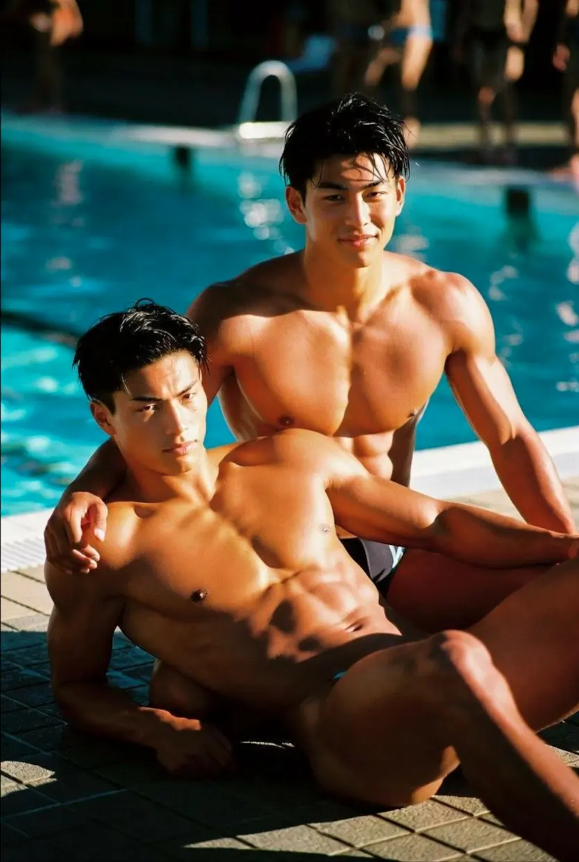 Men in swimwear from the photobook *AI Macho* #2