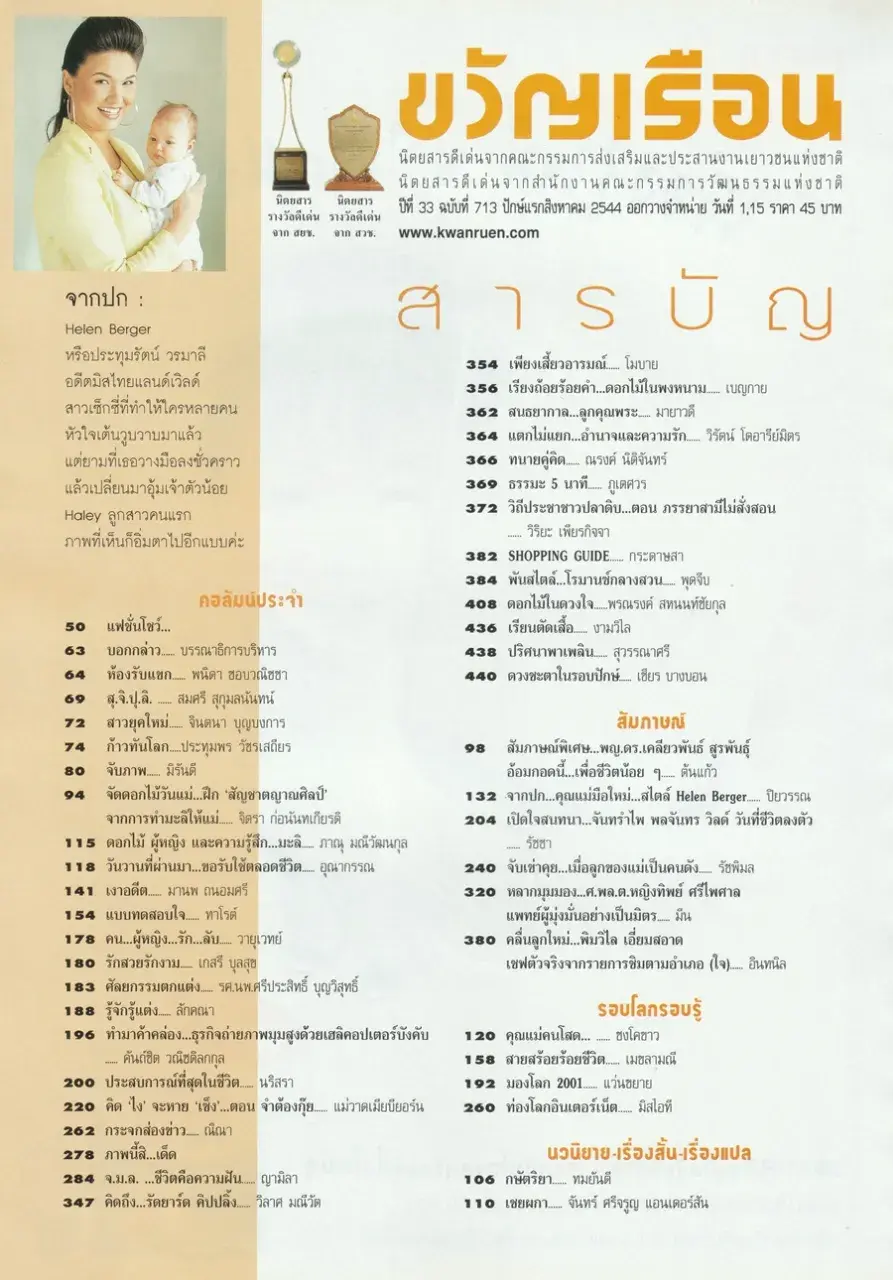 (วันวาน) เฮเลน ปทุมรัตน์ @ นิตยสาร ขวัญเรือน ปีที่ 33 ฉบับที่ 713 ปักษ์แรก สิงหาคม 2544