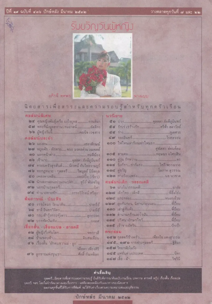 (วันวาน) แก้ว อภิรดี @ นิตยสาร กุลสตรี ปีที่ 19 ฉบับที่ 436 ปักษ์หลัง มีนาคม 2532