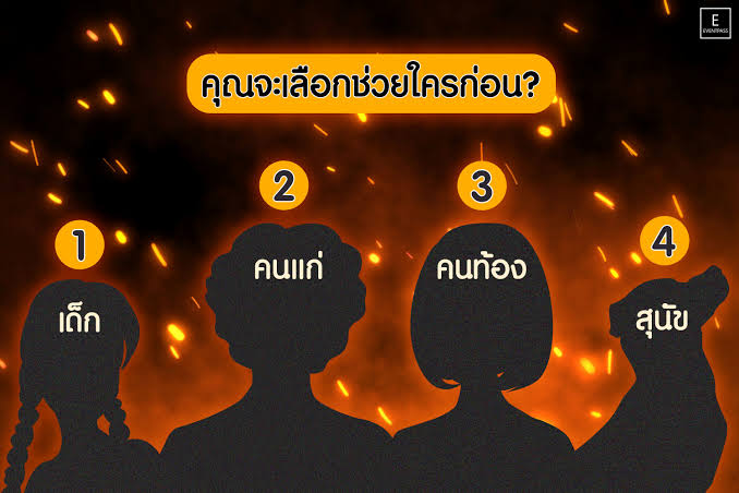 คุณกำลังคุณกำลังอยู่ในเหตุการณ์ไฟไหม้ในตึก คุณต้องเลือกช่วยหนึ่งชีวิตคุณจะเลือกช่วยใคร