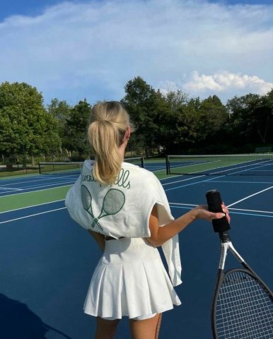 Playing tennis