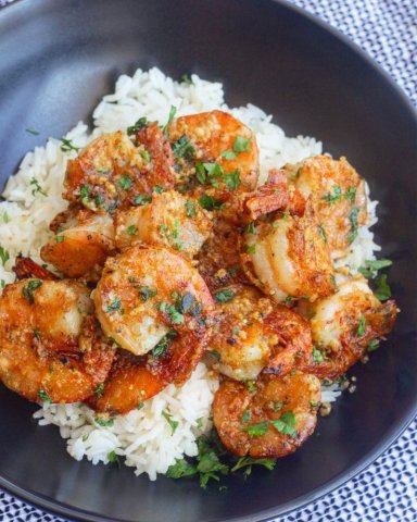 Seasoned shrimp on rice