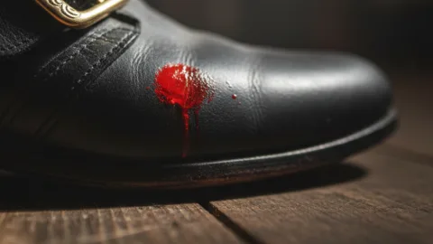 มีคราบสีแดงสว่างบนรองเท้าของผู้ต้องสงสัยรายหนึ่ง เขาอ้างว่านั่นคือสีจาก "น้ำกระเจี๊ยบ" ที่ทำหกใส่ แต่คุณกลับใช้มีดขูดดูแล้วพบว่ามัน 'ไม่ซึมลงในเนื้อผ้า' และมีความมันวาว บ่งบอกว่าเป็นอะไร?