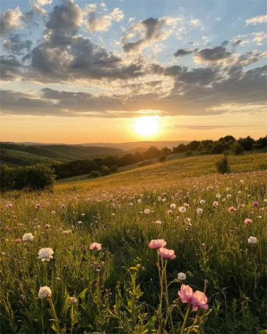 ทุ่งดอกไม้กว้างสุดลูกหูลูกตา มีลมเย็นๆ พัดผ่าน