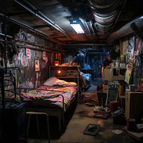 ห้องใต้ดินแคบๆ แต่มีสีสันฉูดฉาดเฉพาะตัว