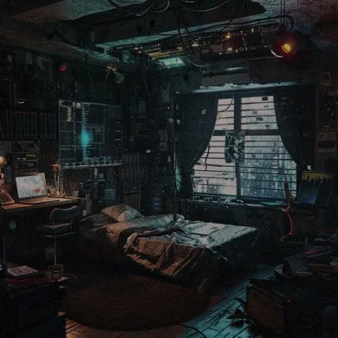 ห้องมืดๆ ที่เต็มไปด้วยแสงสีฟ้าจากเครื่องมืออิเล็กทรอนิกส์