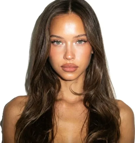 Long brown hair and green eyes
