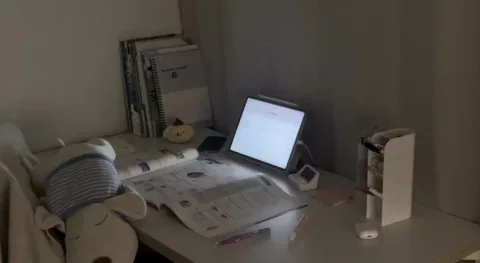 Cozy desk near bed !
