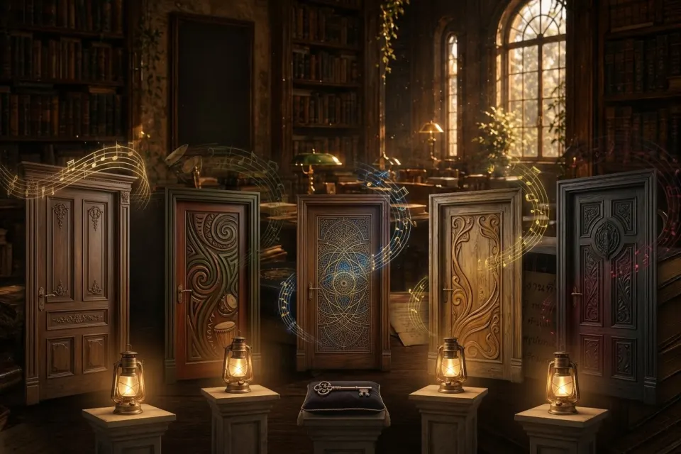 Q10 &mdash; ห้องแห่งการเลือก 🗝️ คุณพบประตู 5 บาน แต่ละบานมีเสียงเพลงแตกต่างกัน หากชีวิตเริ่มไม่สมดุล คุณจะใช้ดนตรีอย่างไร?