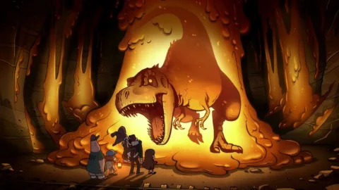 You guys stumbled into a hidden underground world where prehistoric creatures are trapped ther!