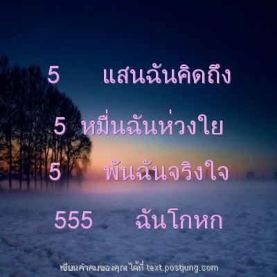 5 แสนฉันคิดถึง 5 หมื่นฉันห่วงใย 5 พันฉันจริงใจ 555 ฉันโกหก