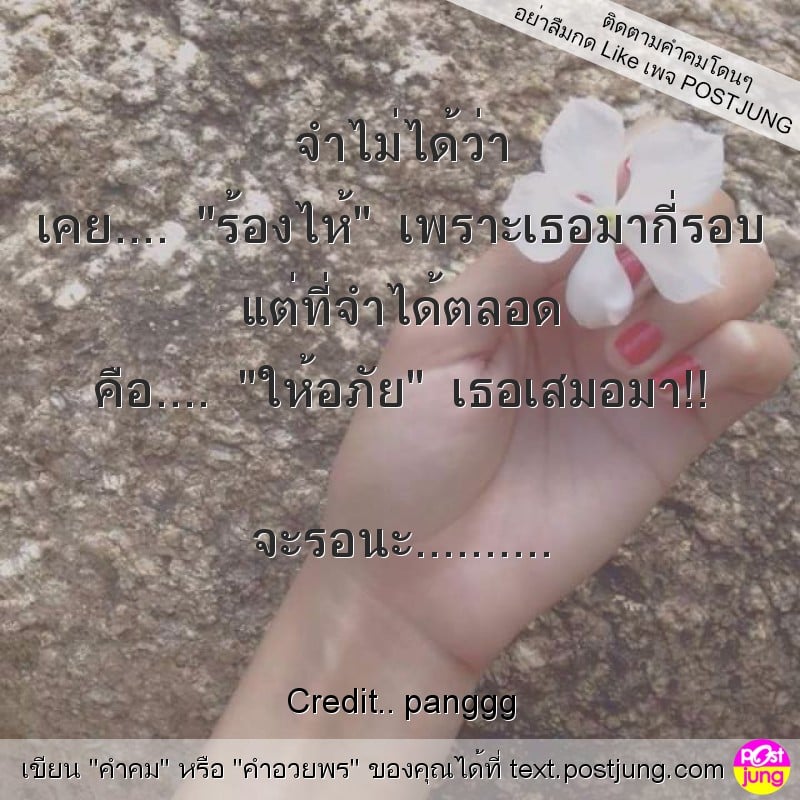 จำไม่ได้ว่า เคย.... "ร้องไห้" เพราะเธอมากี่รอบ แต่ที่จำได้ตลอด คือ.... "ให้อภัย" เธอเสมอมา!! จะรอนะ..........