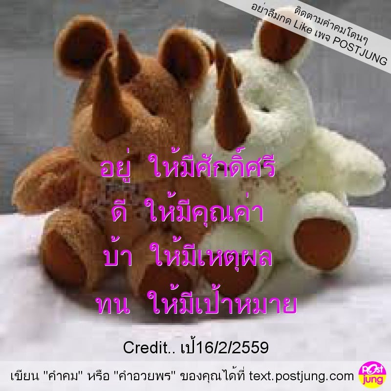 อยู่ ให้มีศักดิ์ศรี ดี ให้มีคุณค่า บ้า ให้มีเหตุผล ทน ให้มีเป้าหมาย