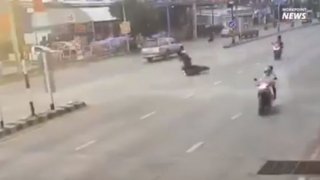 อุทาหรณ์ขี่รถเร็วล้มชนป้ายเกาะกลางร่างขาดครึ่ง.!!!