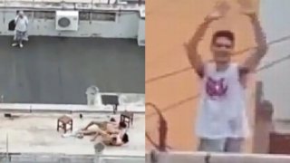 ฉาวเย้ยฟ้า คู่รักเปลือยกายเล่นสนุกบนดาดฟ้าตึก โบกมือให้คนแอบถ่ายเป็นการเย้ยหยัน (คลิป)