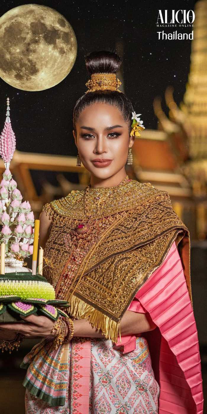 The splendor of Thai dress in Loy Krathong Festival by "Tharina Botes" First Runner-up Miss universe Thailand 2021