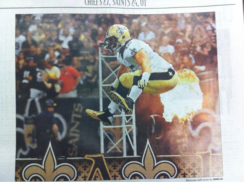 saints football fart newspaper perfect timing