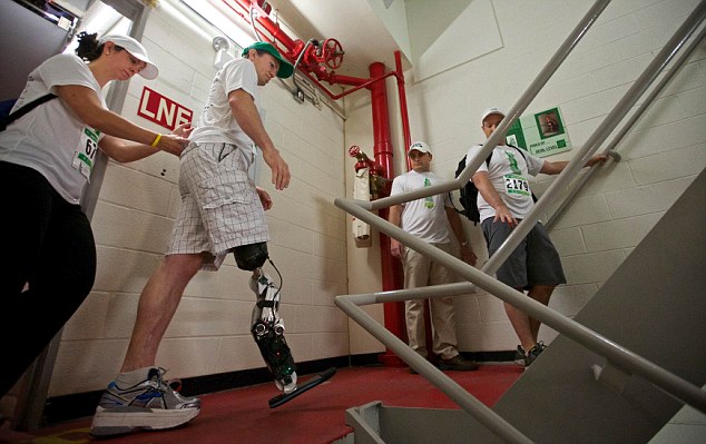 Thought provoking: Zac Vawter on his way to the top of the 103-story Willis Tower using the worlds first neural-controlled Bionic leg