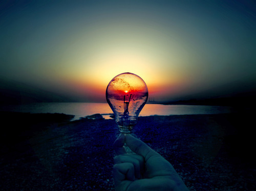 bulb, landscape, light bulb, runawaylove.blogg.no, sea, sun