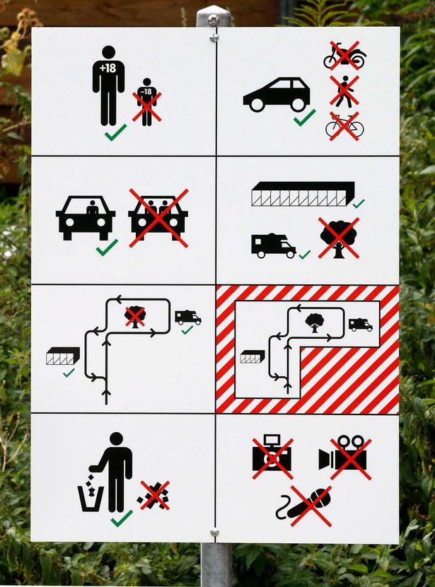 A sign explaining the rules during an open day at a sex drive-in near Zurich