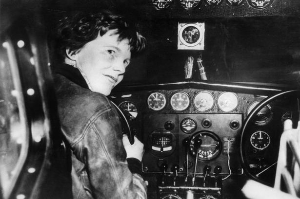 Undated picture taken in the 30' s of American female aviator Amelia Earhart beeing at the controls of her plane