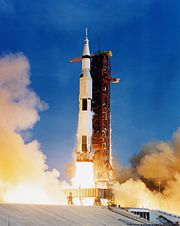 The Saturn V rocket launched Apollo 11 and her crew on its journey to the Moon, 16 July 1969.