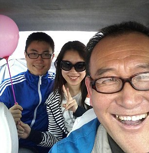 Smile: Passengers pose with phones and balloons in a couple of the thousands of selfie photos Uncle Teng has gathered