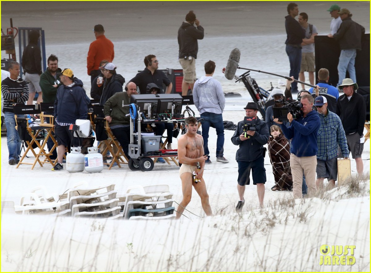 zac efron shirtless nearly naked on set 01