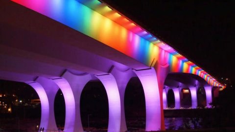 Photo published for Minneapolis Bridge Lit Up Like Rainbow After Marriage Equality Passes