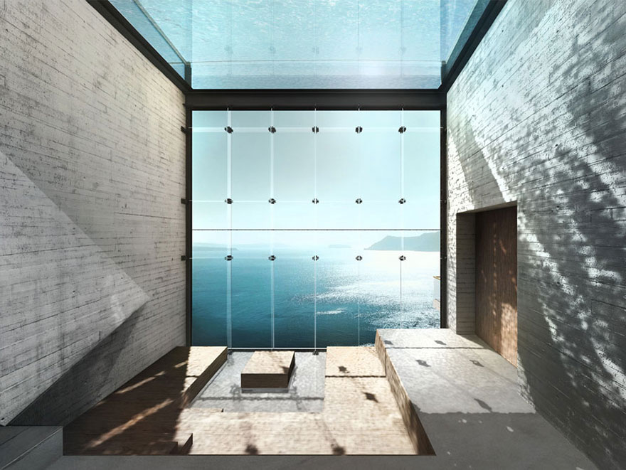 2สถาปนิกชาวกรีก ออกแบบบ้านใต้สระว่ายน้ำที่ฝังอยู่ริมหน้าผา!!