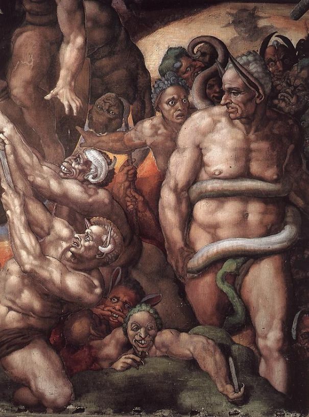 Minos, Last Judgement, Michelangelo, 1540, Sistine Chapel.