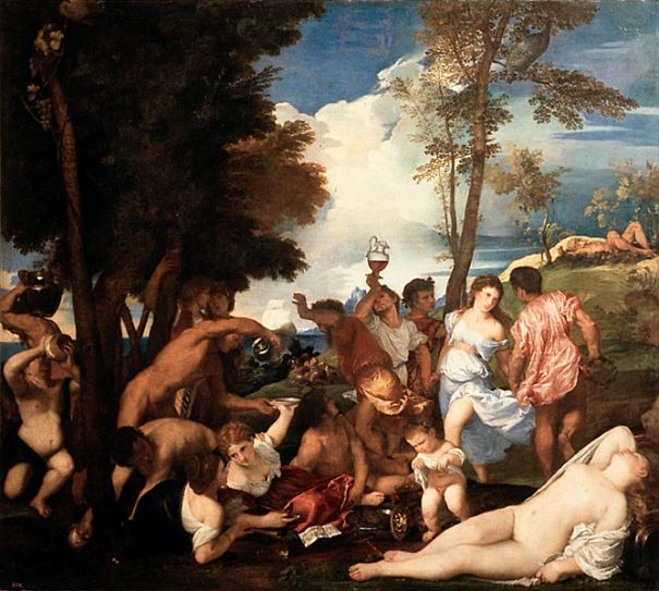 Bacchanal of the Andrians, Titian, 1523. Museo del Prado.