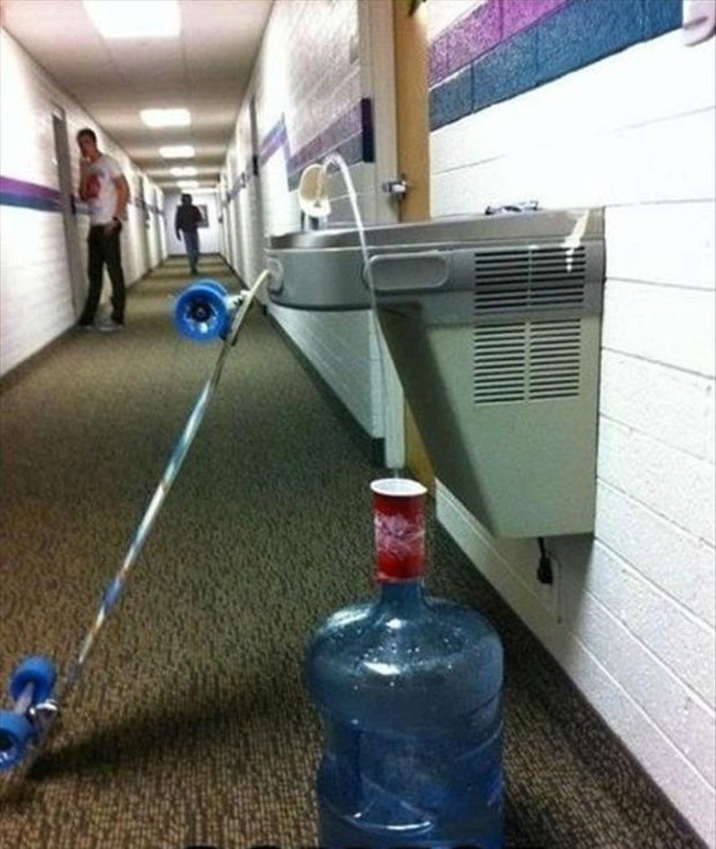 Fill up a water jug while your professor scolds you for your poor attendance