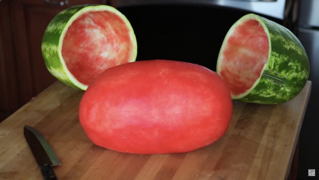 And you put it together to get this absolutely awful looking "deskinned watermelon".
