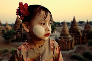 Bagan, Burma --- Girl Wearing Thanaka Face Paint --- Image by © Scott Stulberg/Corbis