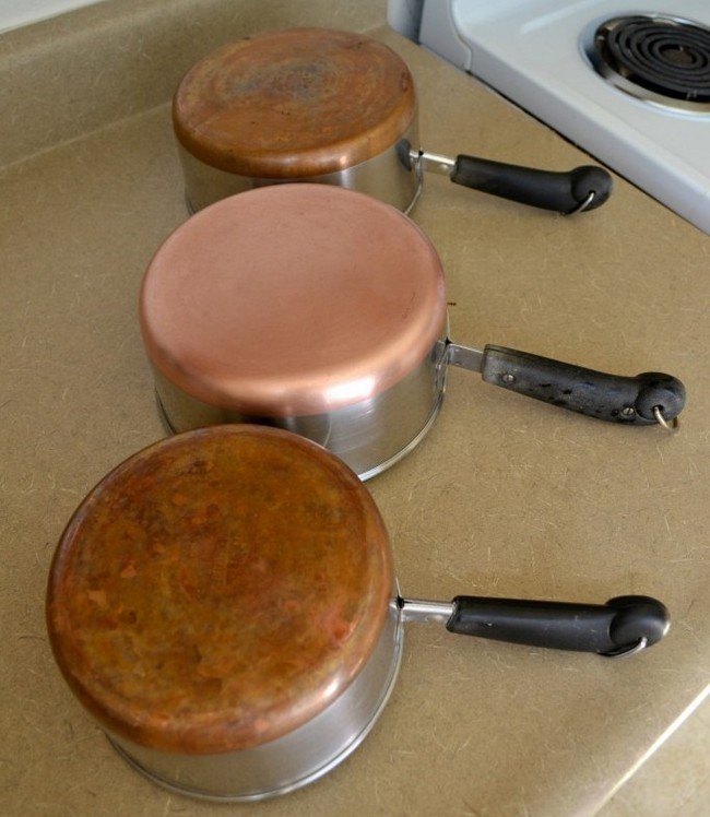 clean dirty copper pots