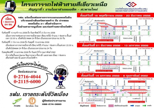 เบี่ยงจราจรหน้าห้างเซ็นทรัลลาดพร้าว รื้อสิ่งก่อสร้างรถไฟฟ้า